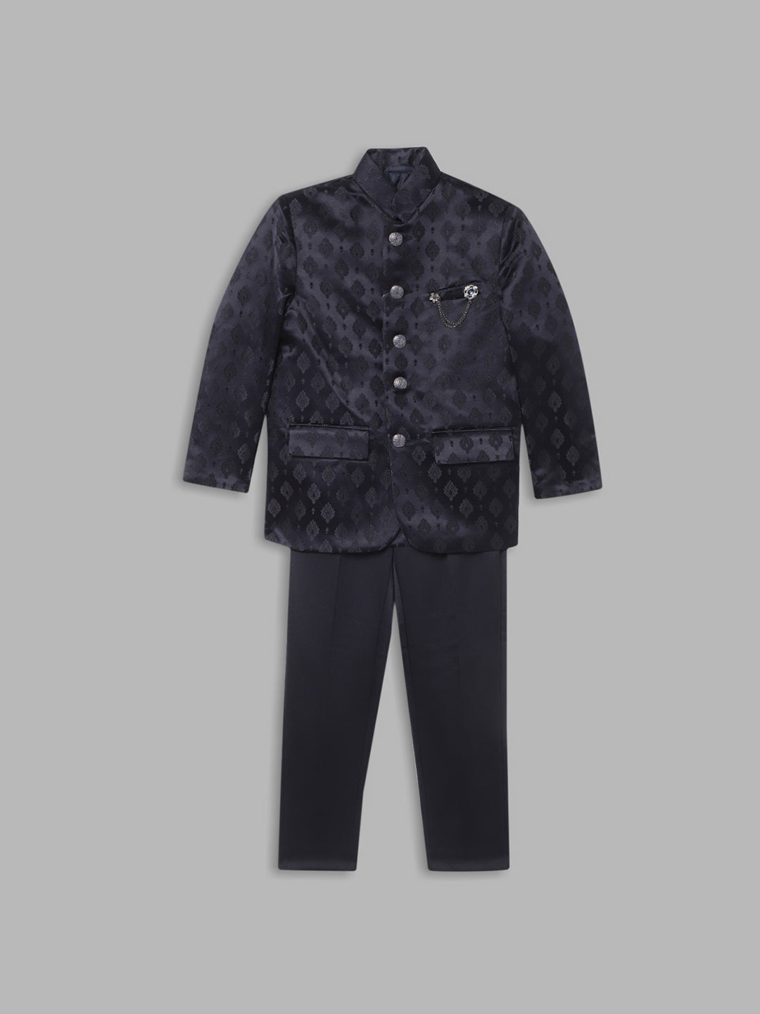 Blue Giraffe Boys Navy Blue Solid Collar Bandi Set