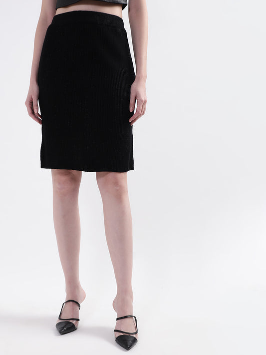 Centre Stage Women Black Solid Regular Fit Skirt