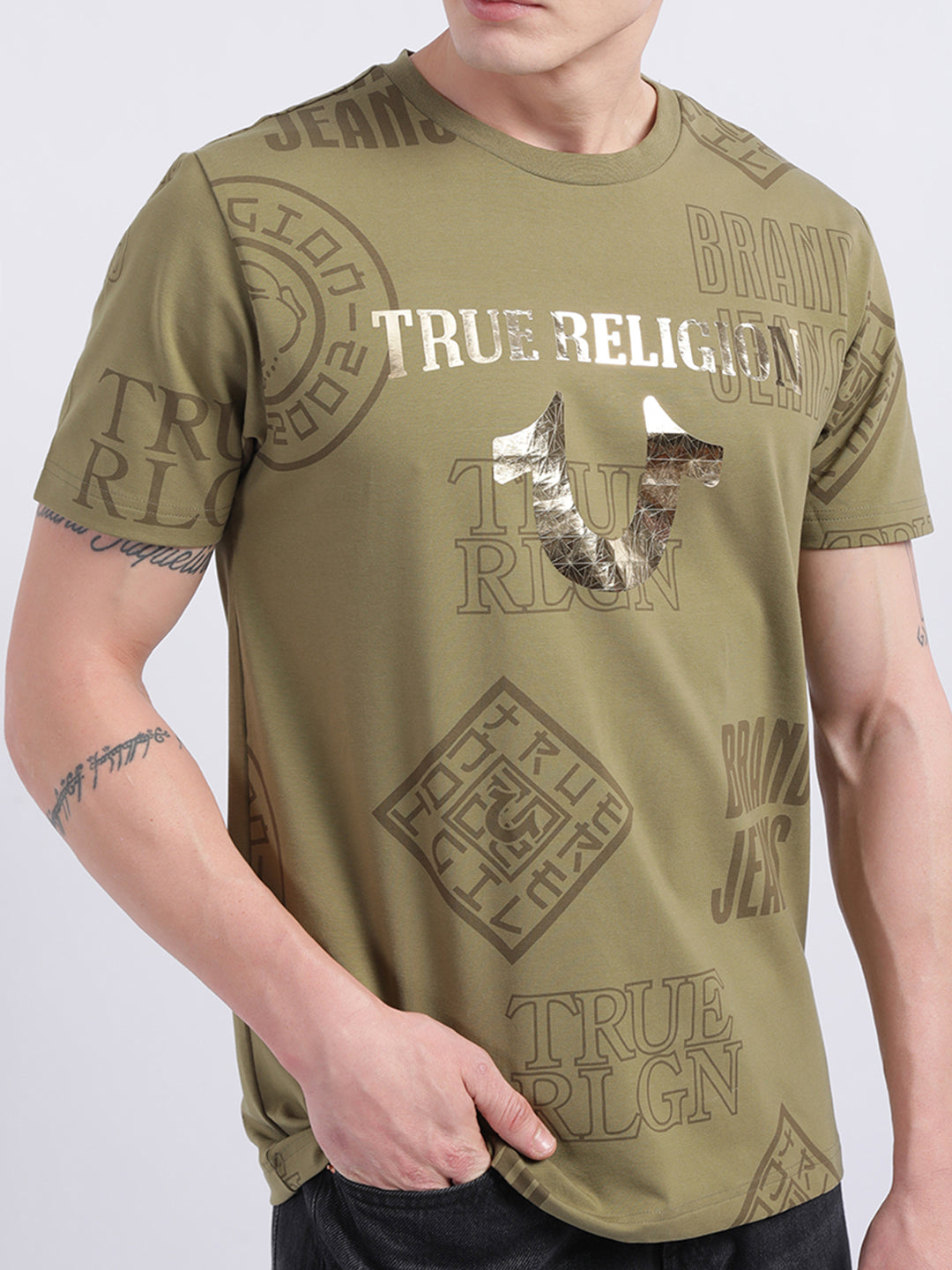 True Religion Olive Logo Regular Fit T-Shirt