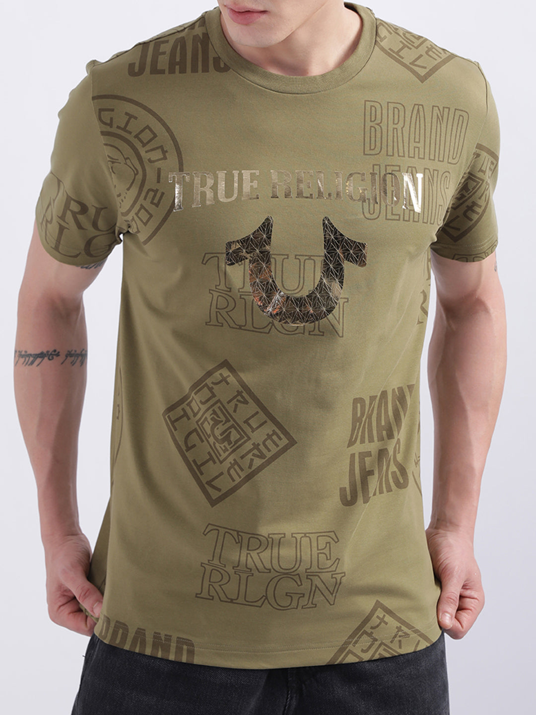 True Religion Olive Logo Regular Fit T-Shirt