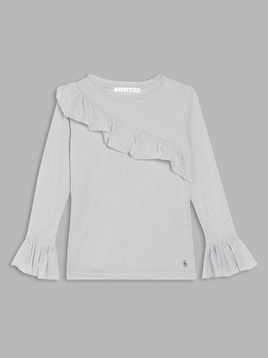 Elle Kids Girls Grey Solid Round Neck Top