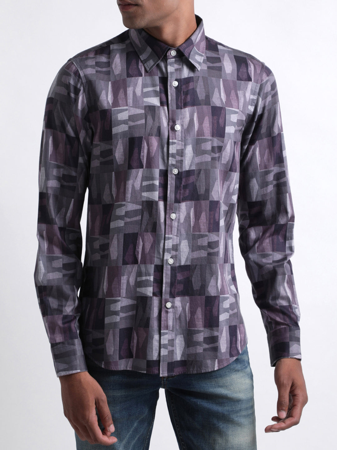 Iconic Men Blue Printed Collar Shirt