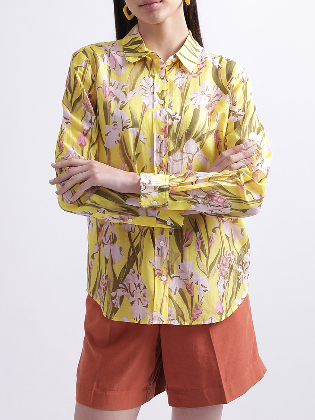womens yellow floral tops