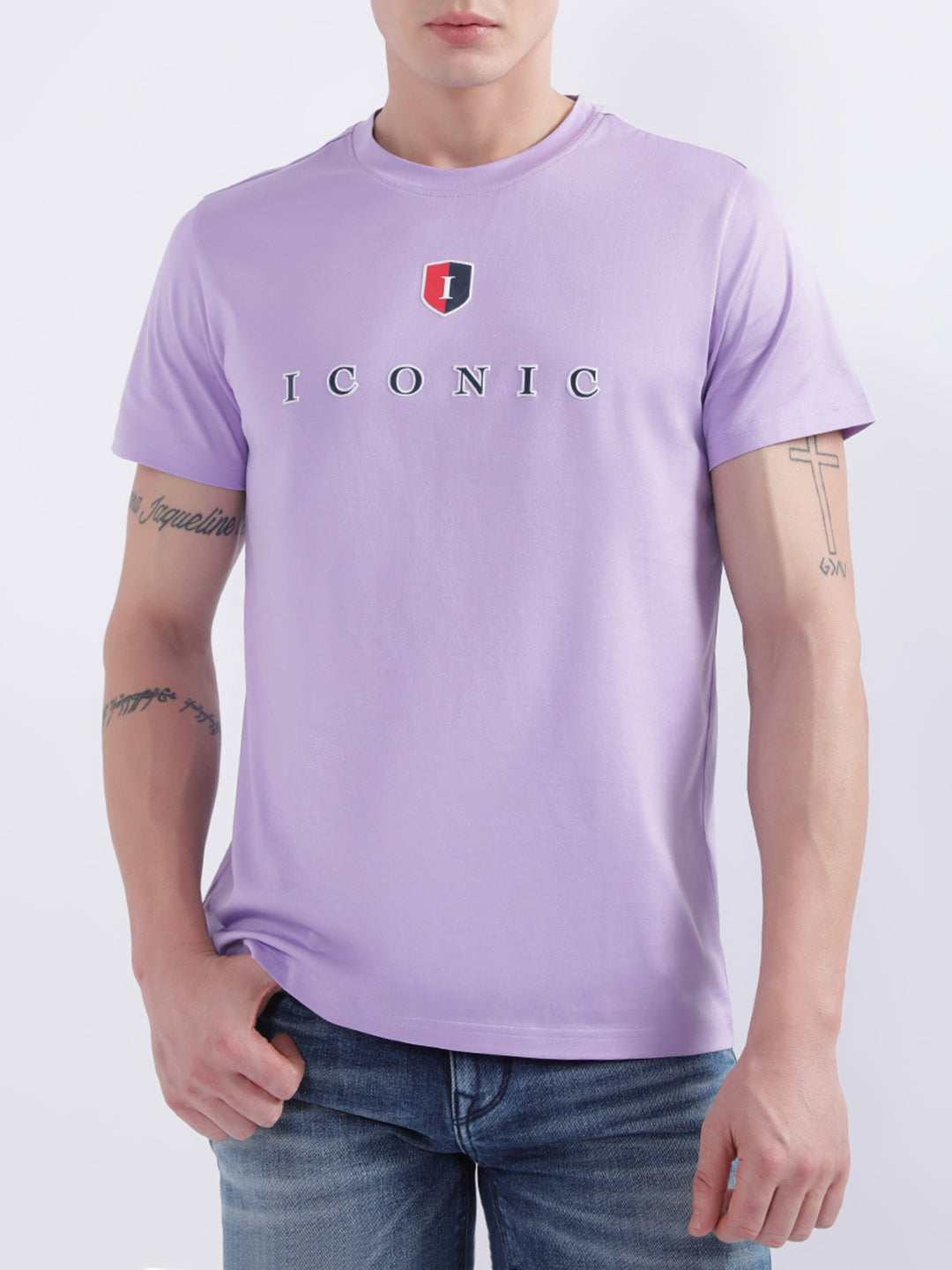 Iconic Men Lilac Solid Round Neck TShirt