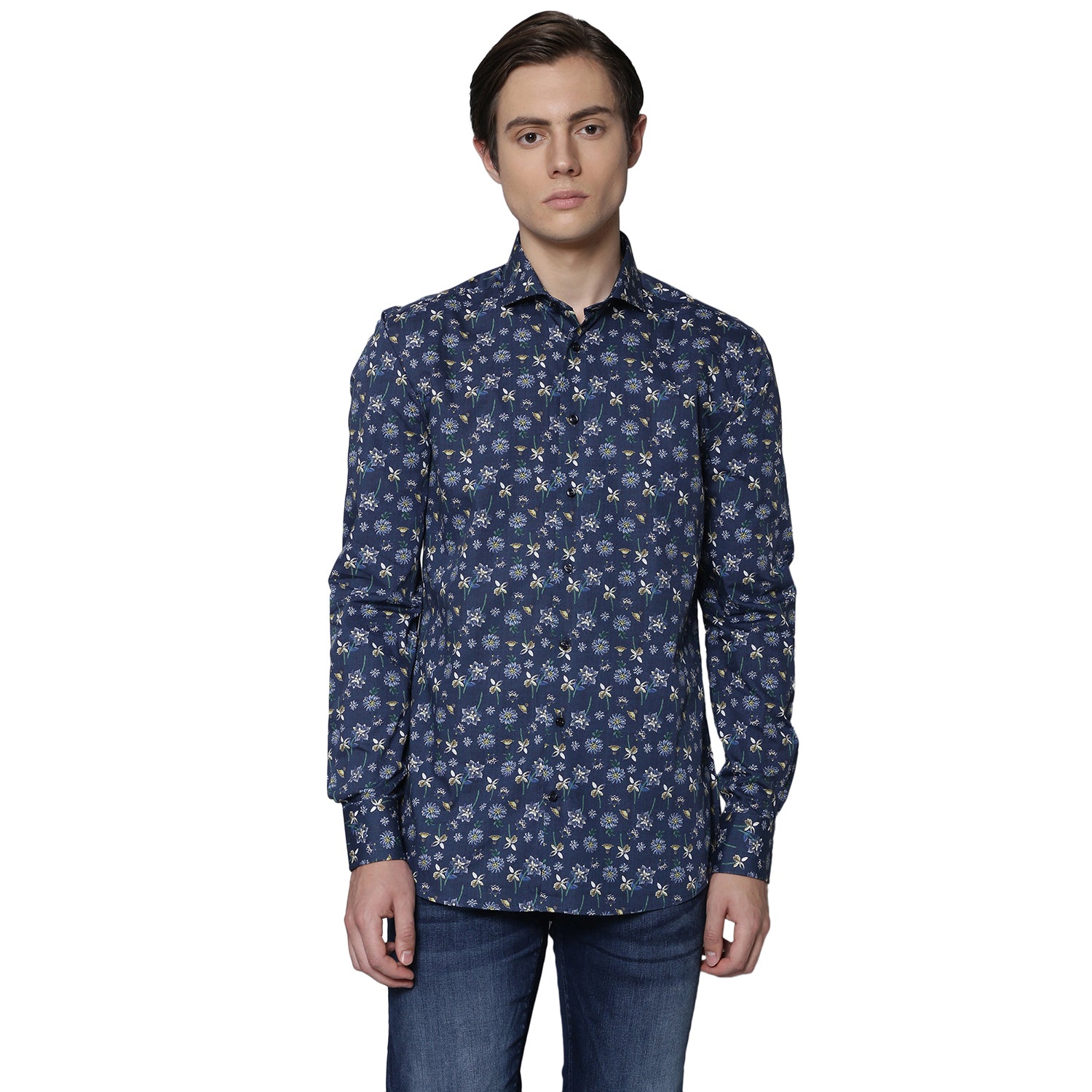Bruun & Stengade Men Blue Printed Collar Shirt