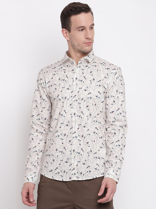 Lindbergh Men Off White Printed Collar Shirt