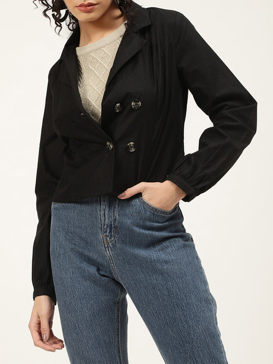 Elle Women Black Solid Collar Top