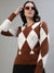 Iconic Women Checked Full Sleeves V Neck Sweater