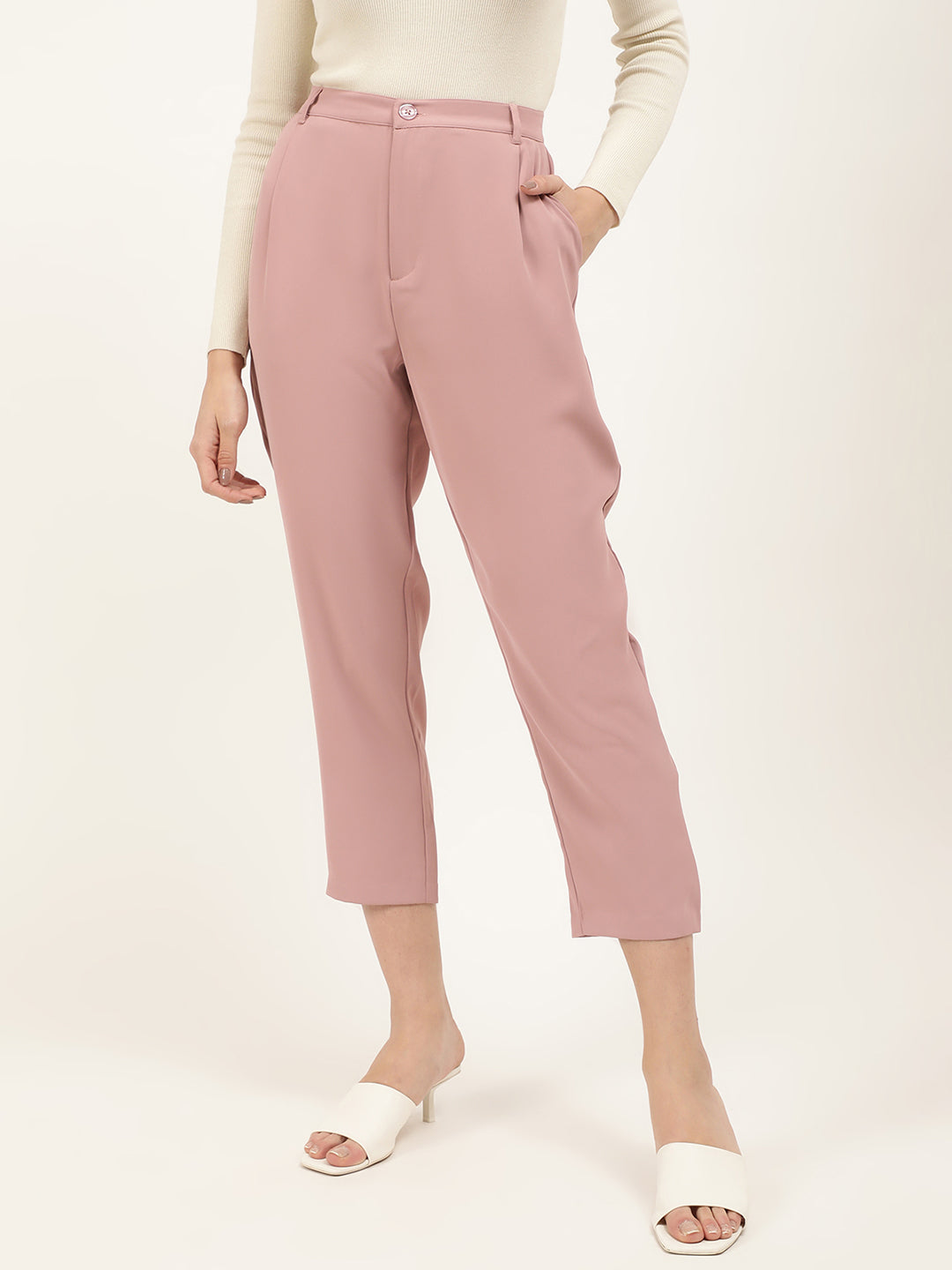 Centre Stage Women Pink Solid Regular Fit Trouser