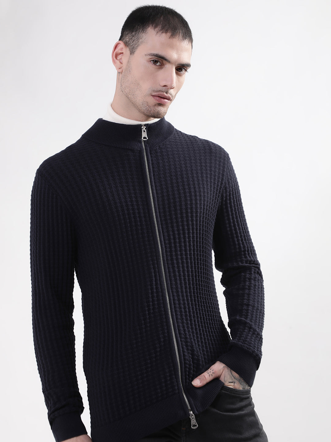 Matinique Men Blue Solid Turtle Neck Sweater