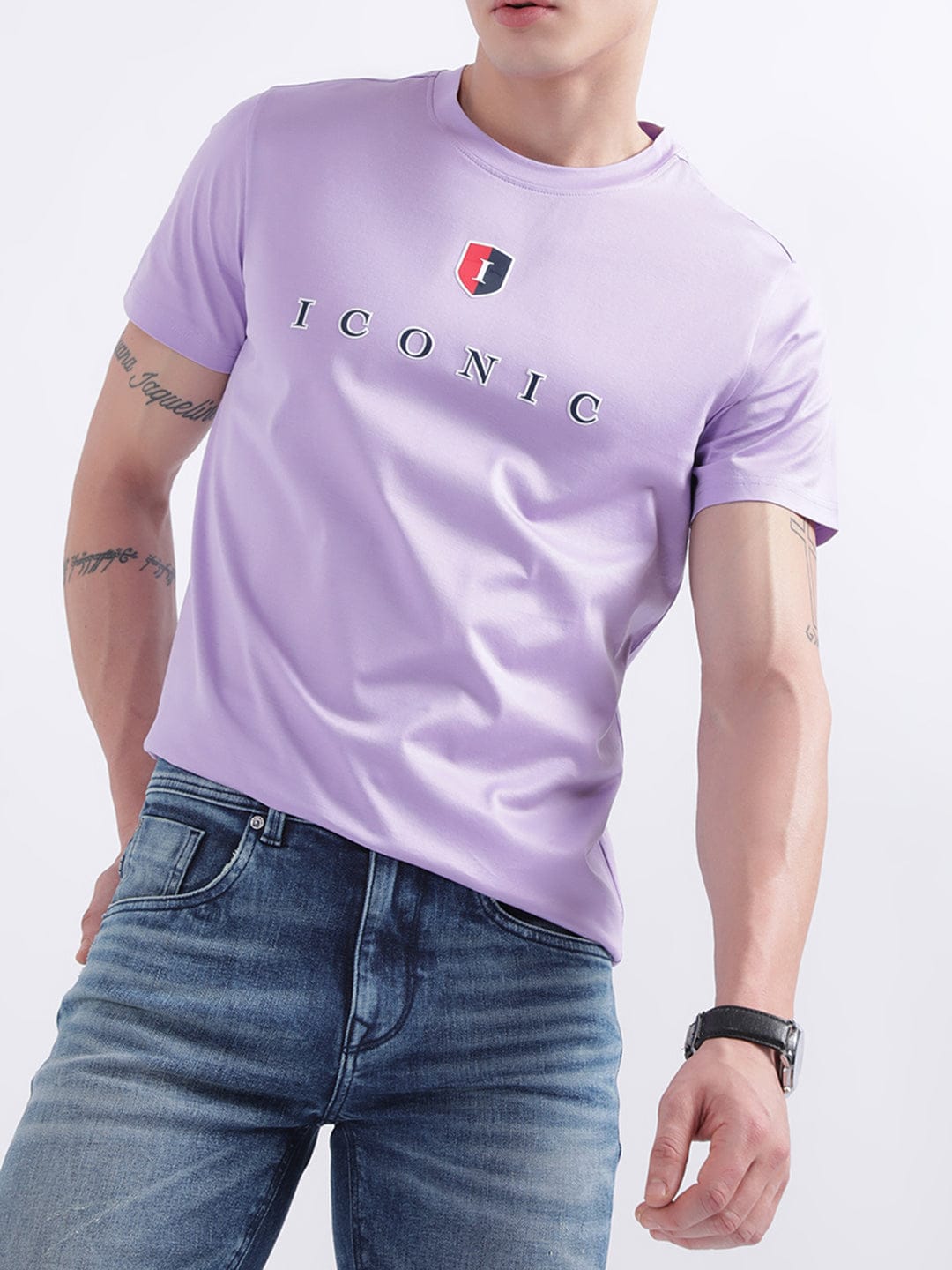 Iconic Men Purple Crew Neck Tshirt
