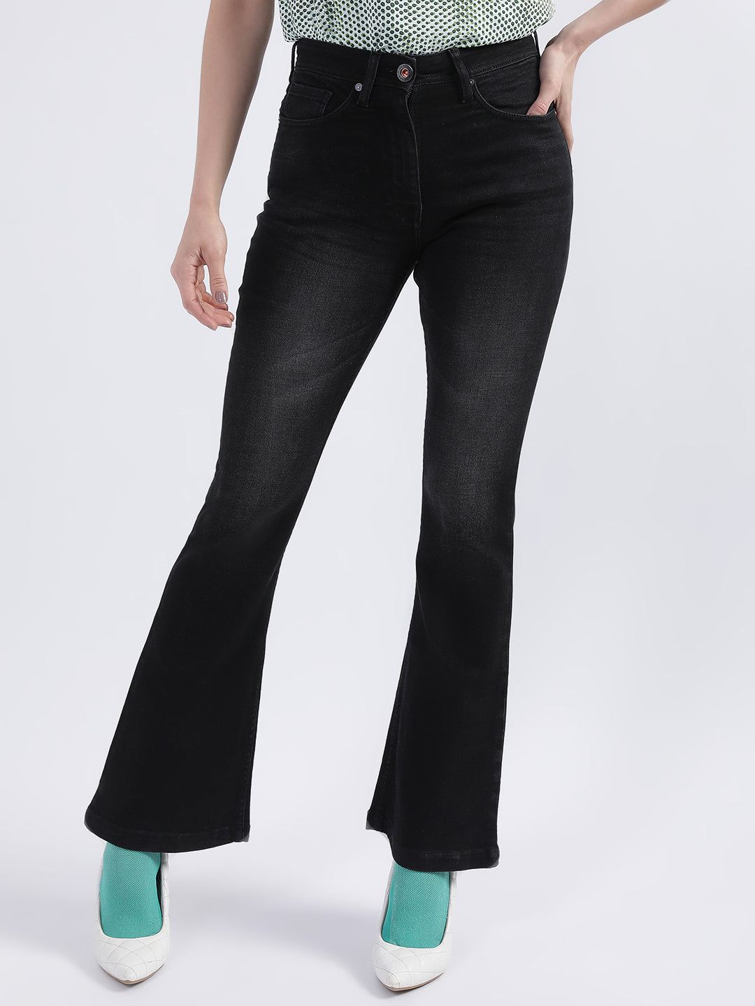 Iconic Women Black Solid Bootcut Jeans
