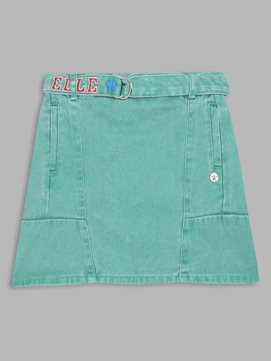 Elle Kids Girls Green Solid Regular Fit Skirt