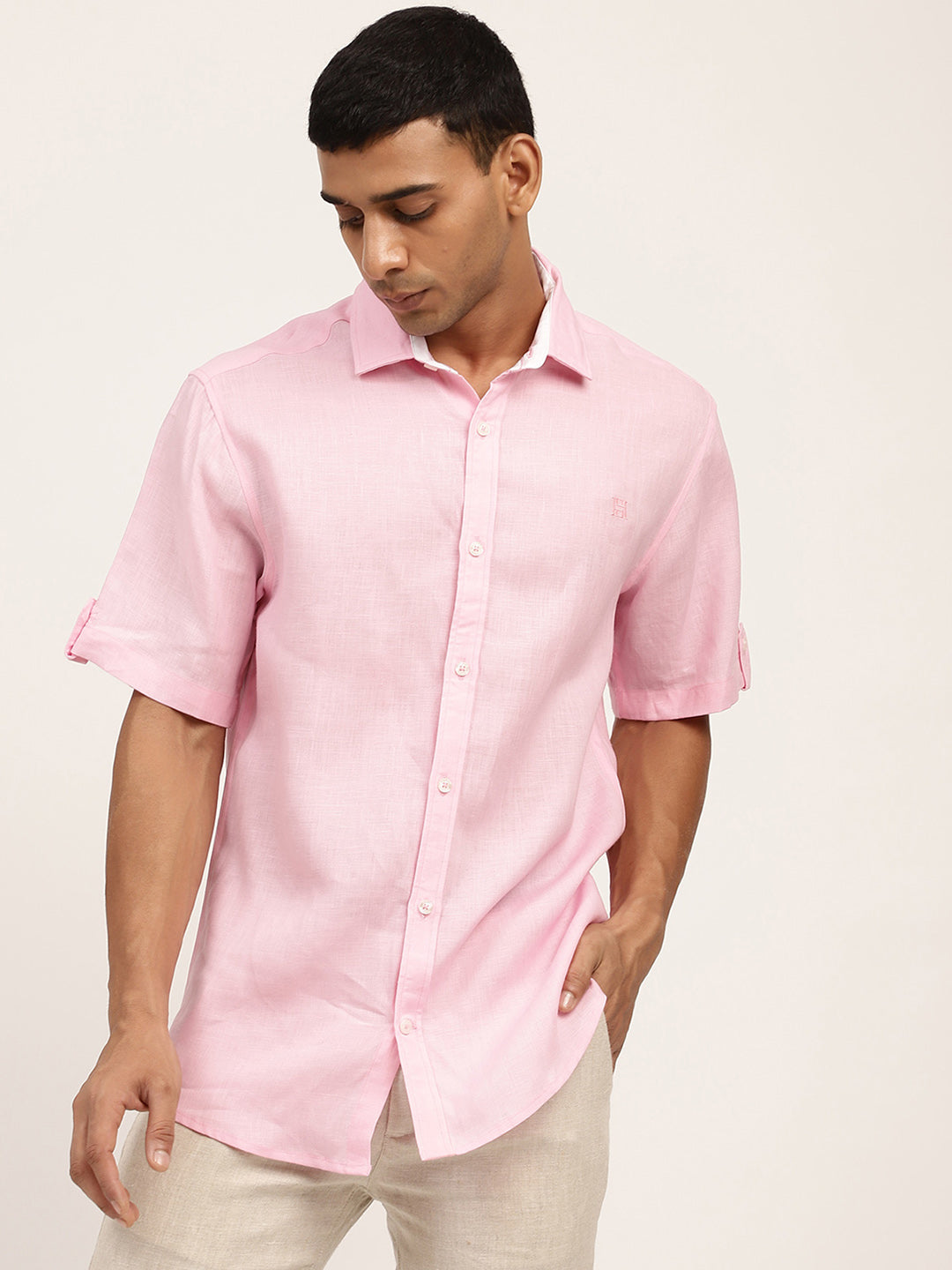 Harsam Men Pink Solid Collar Shirt