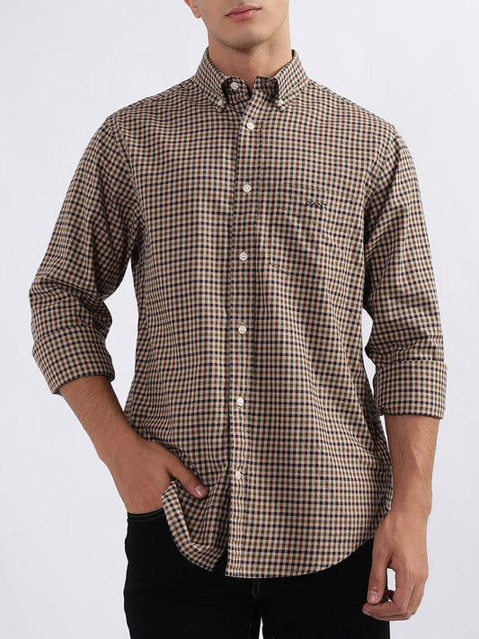 Gant Hazelwood Beige Checked Regular Fit Shirt