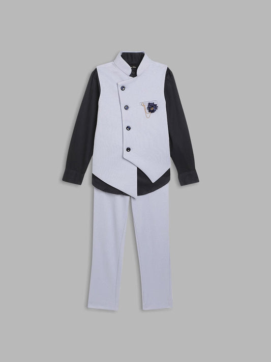 Blue Giraffe Boys Mandarin Collar Waist Coat