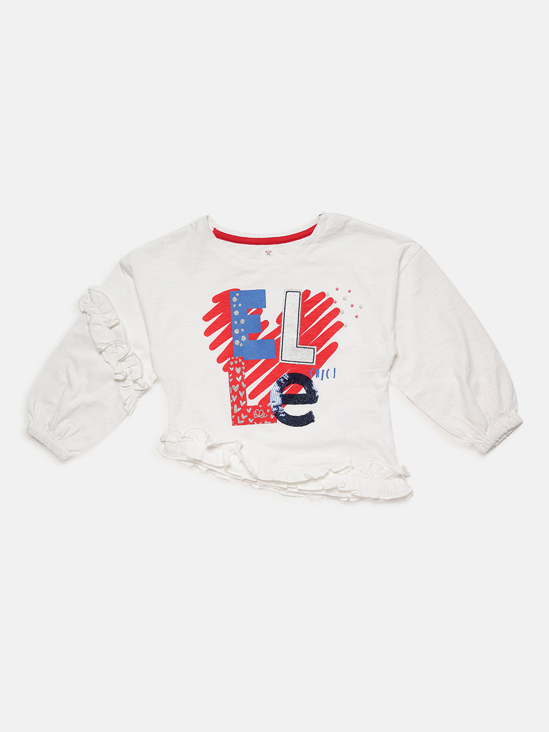 Elle Kids Girls White Printed Round Neck TShirt