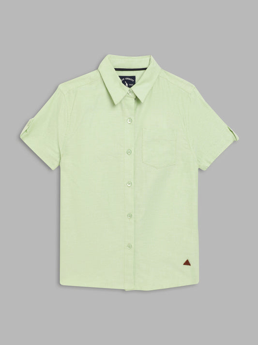 Blue Giraffe Boys Green Solid Collar Shirt