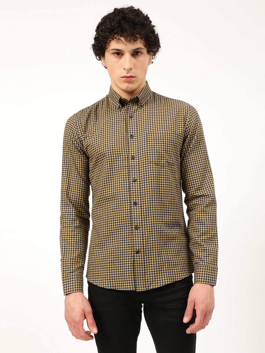 Lindbergh Mid Brown Fashion Checked Slim Fit Shirt