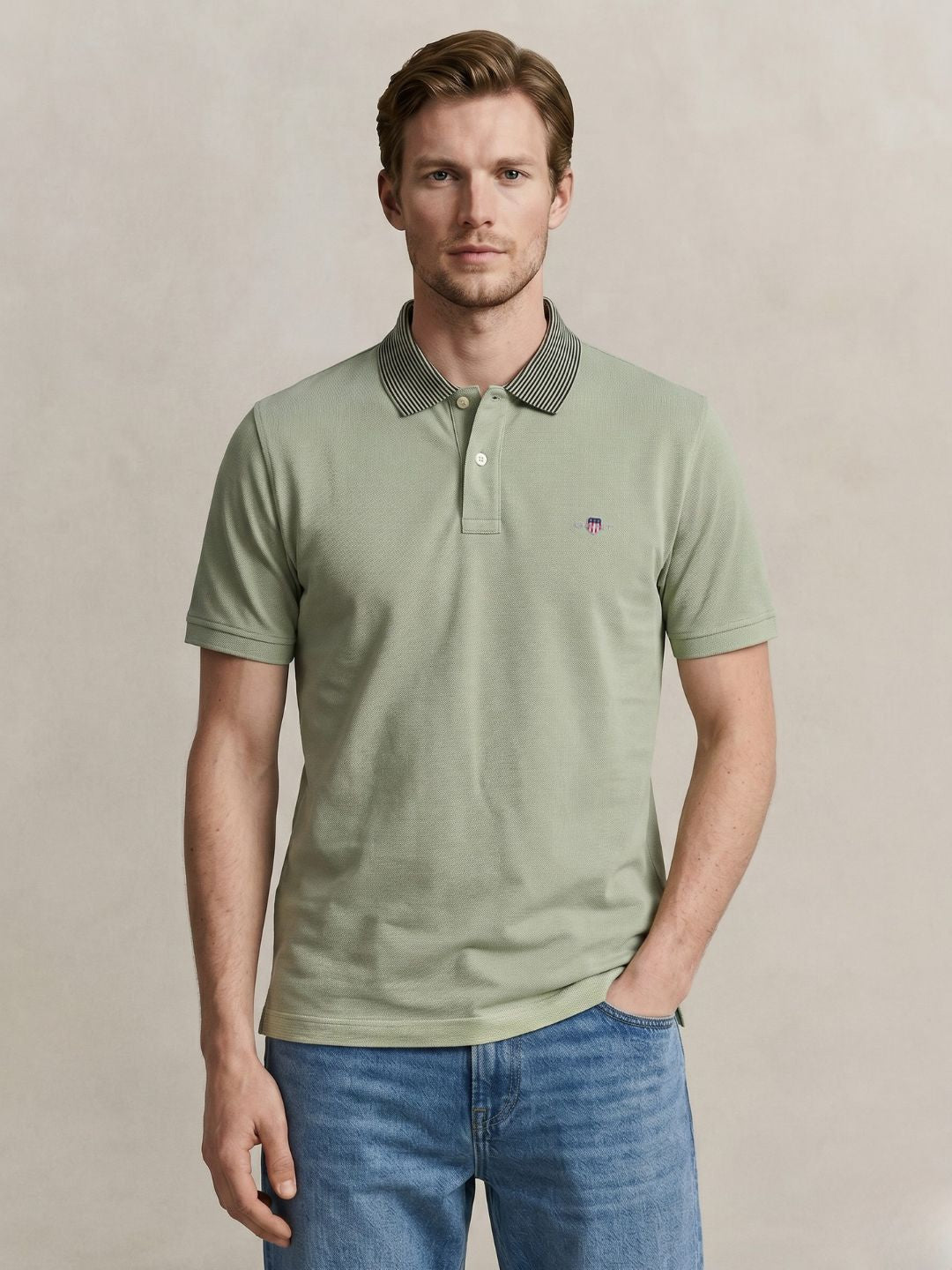 Gant Men Green Solid Regular Fit Pure Cotton Polo T-Shirt