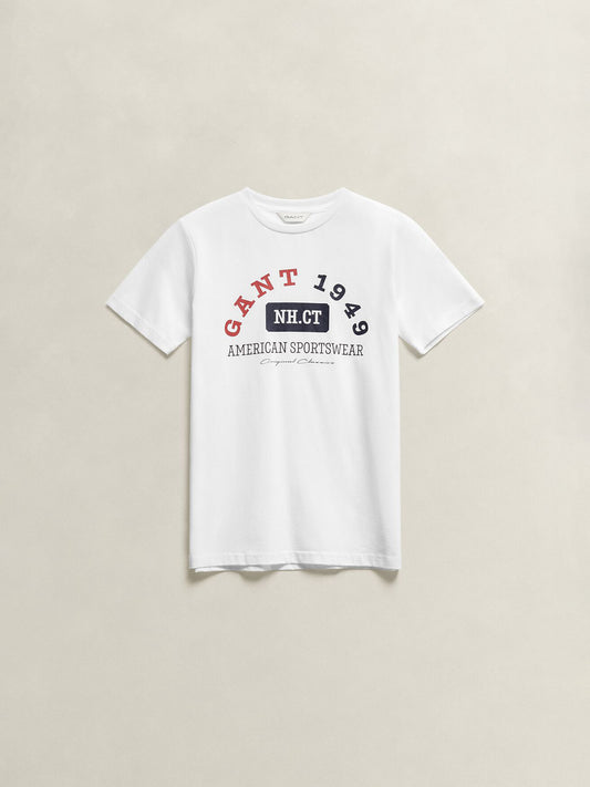 Gant Boys Cotton White Graphic T-Shirt
