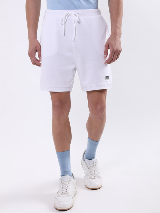 Iconic Men White Solid Regular Fit Shorts