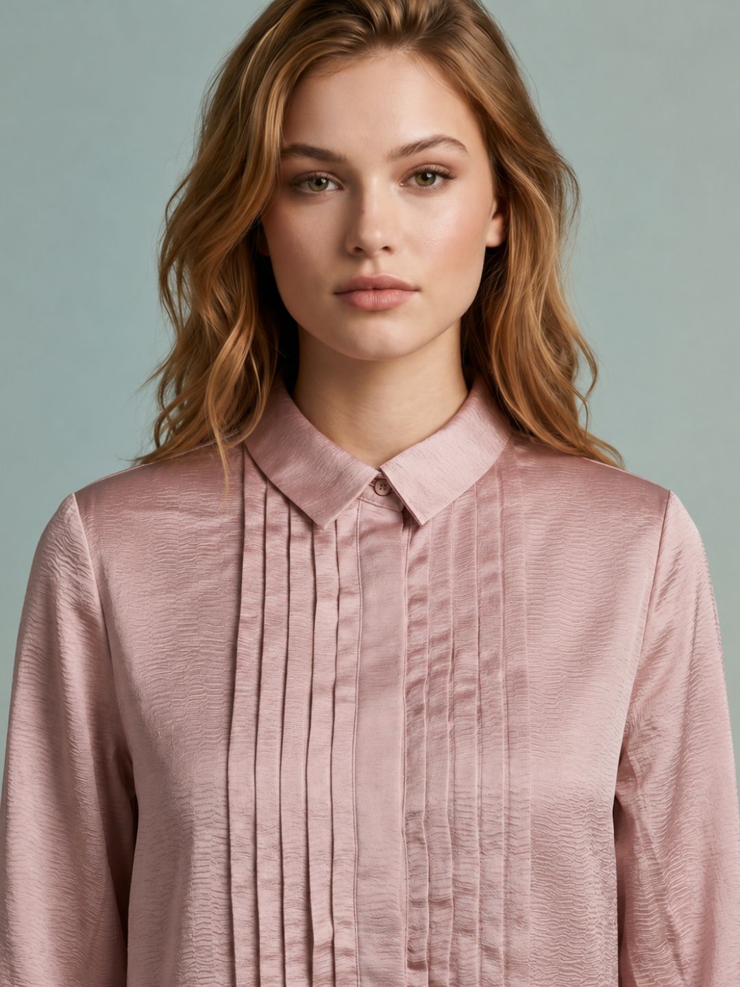 Iconic Women Pink Striped Regular Fit Pleated Shirt