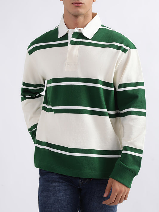 Gant Green Striped Relaxed Fit Polo T-Shirt