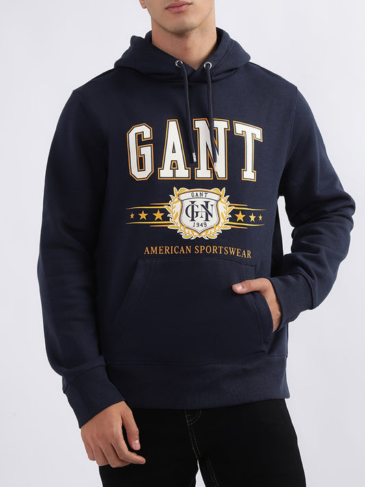 Gant Men Blue Printed Hooded Sweatshirt
