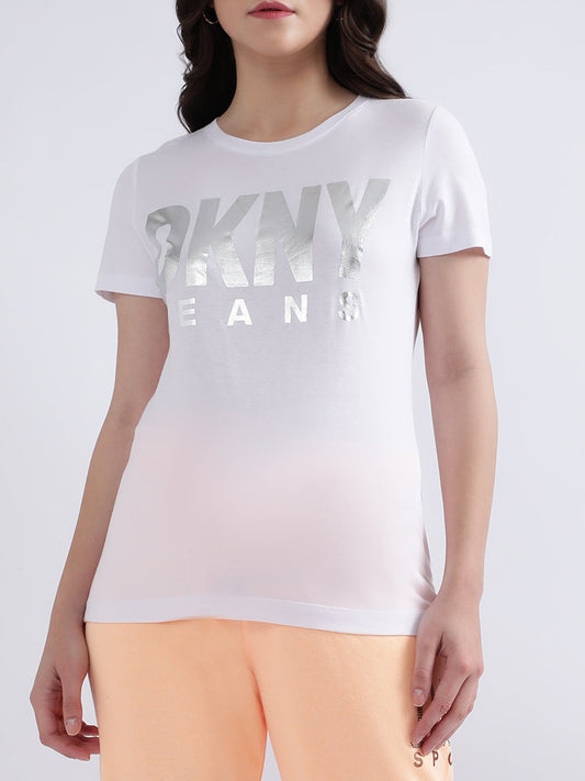 Dkny White Fashion Logo Regular Fit Top