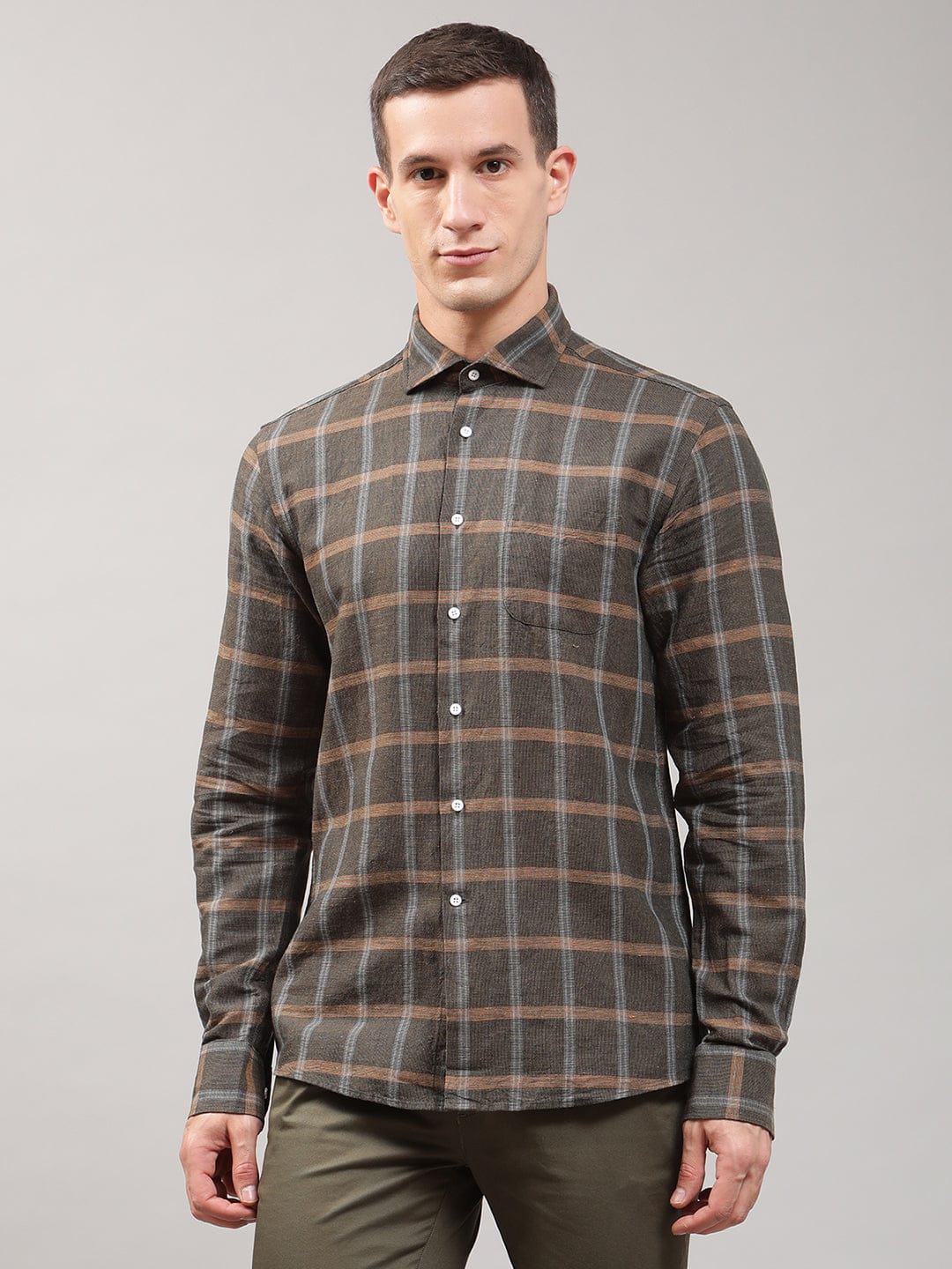 Bruun & Stengade Men Checks Cutaway Collar Shirt