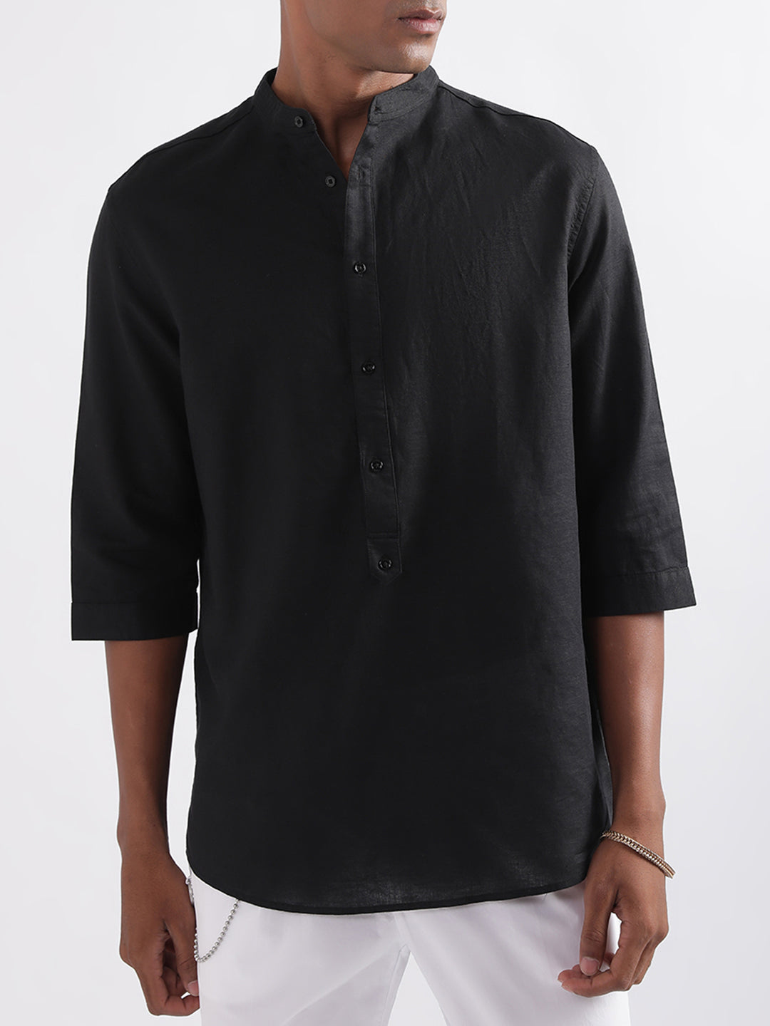 Antony Morato Band Collar Cotton Linen Casual Shirt