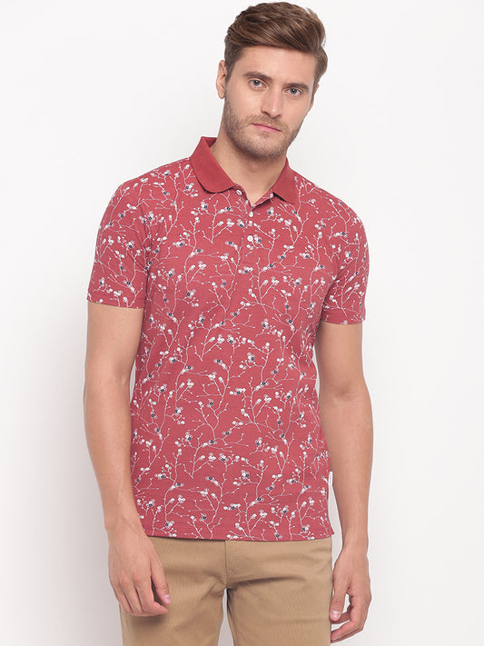 Lindbergh Men Red Printed Polo TShirt