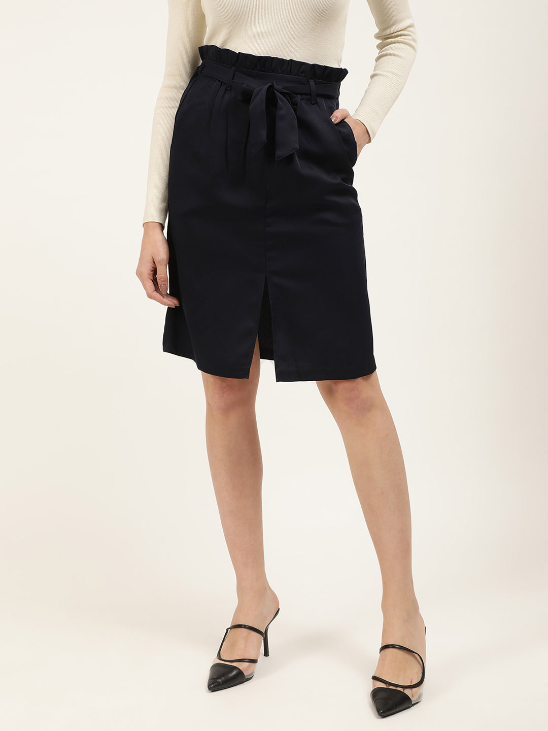Centre Stage Women Navy Blue Solid Loose Fit Skirt