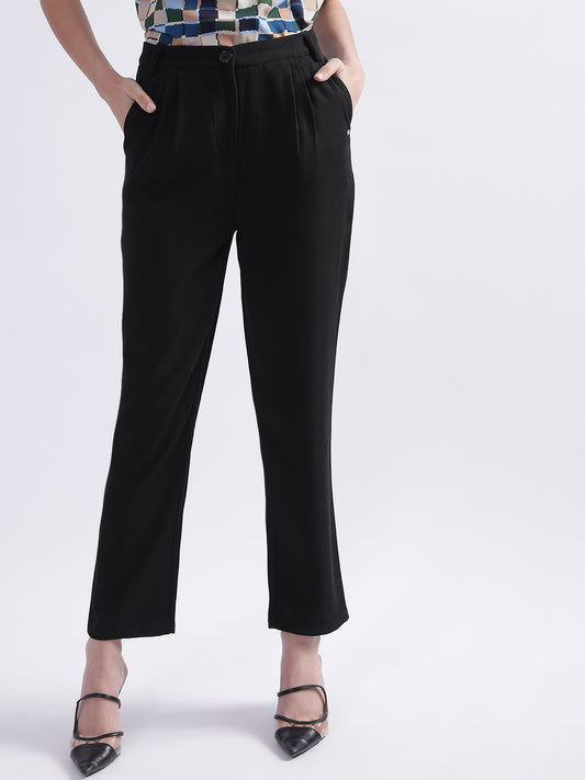 Elle Women Black Solid Regular Fit Trouser