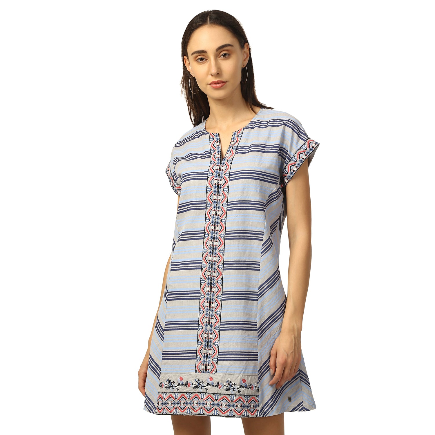 Elle Women Blue Printed Round Neck Dress