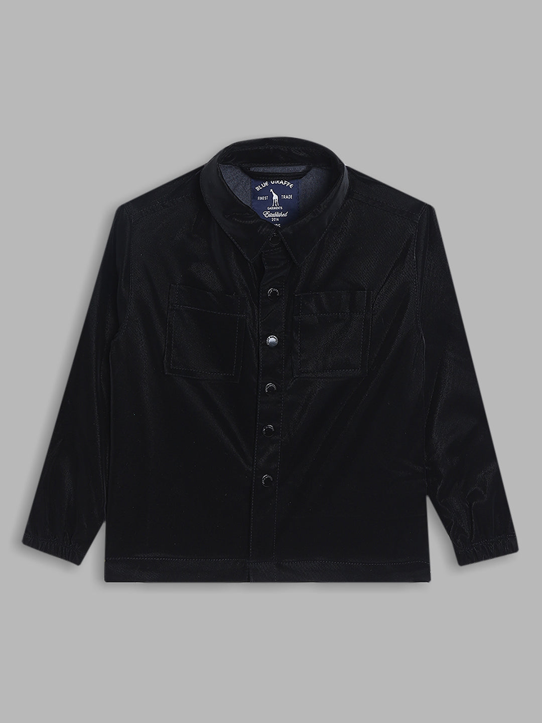 Blue Giraffe Boys Black Solid Collar Jacket