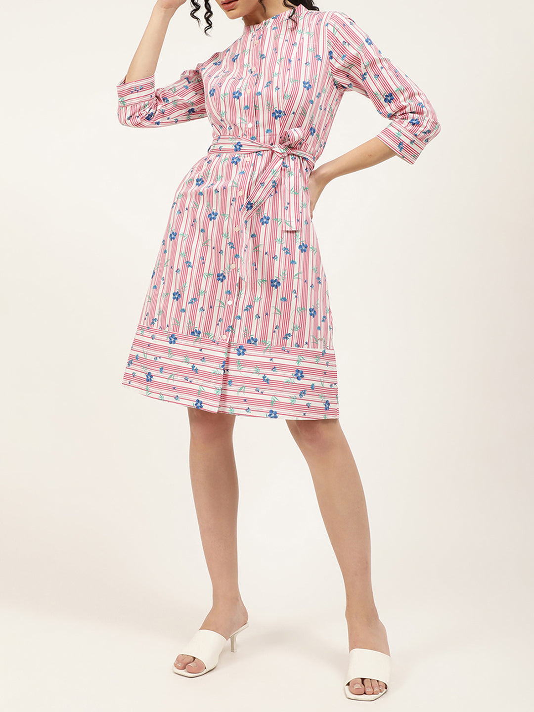 Elle Women Pink Printed Collar Dress