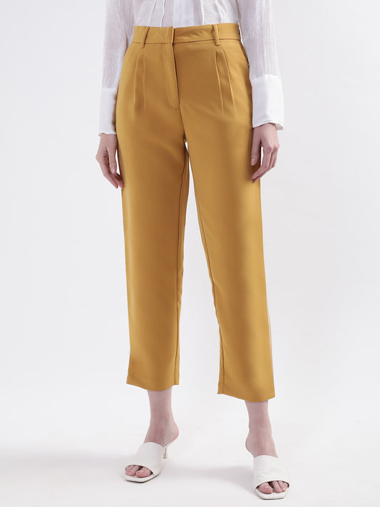 Centre Stage Women Mustard Solid Regular Fit Trouser