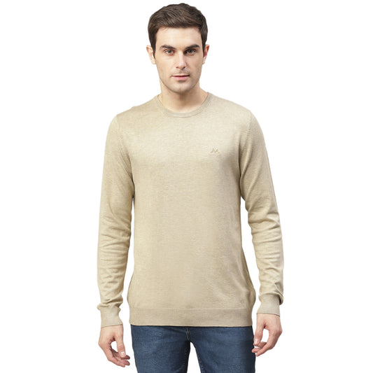 Lindbergh Men Beige Solid Round Neck Sweater