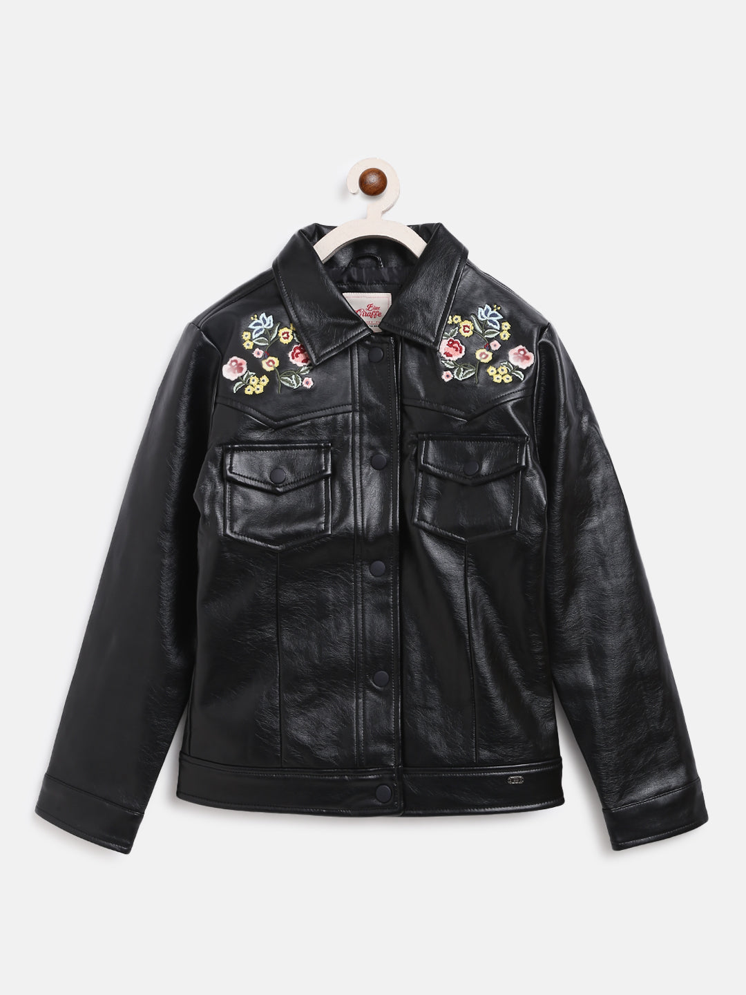 Blue Giraffe Girls Black Solid Collar Jacket