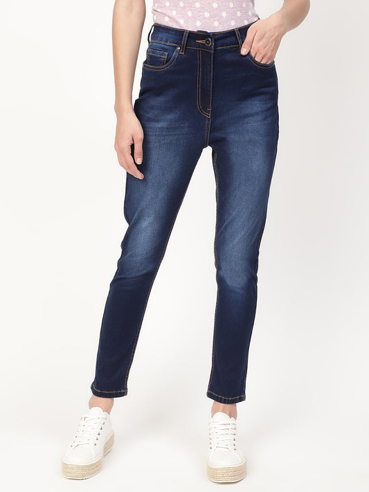 Elle Women Blue Solid Skinny Fit Jeans