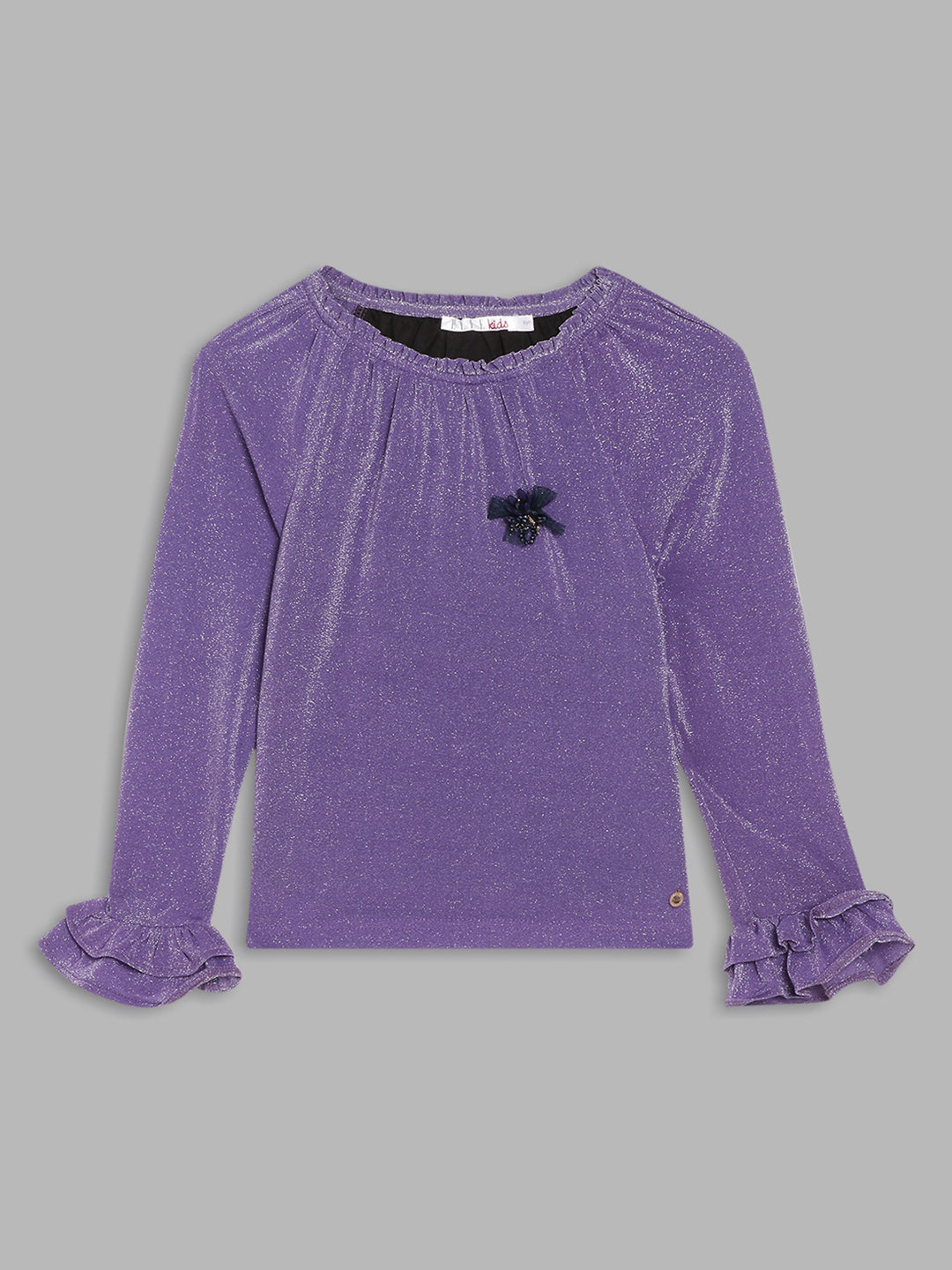 Elle Kids Girls Purple Solid Round Neck Top