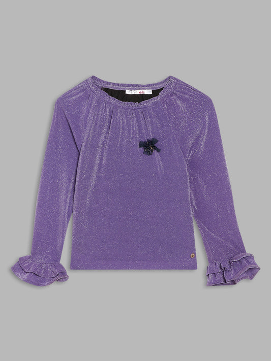 Elle Kids Girls Purple Solid Round Neck Top