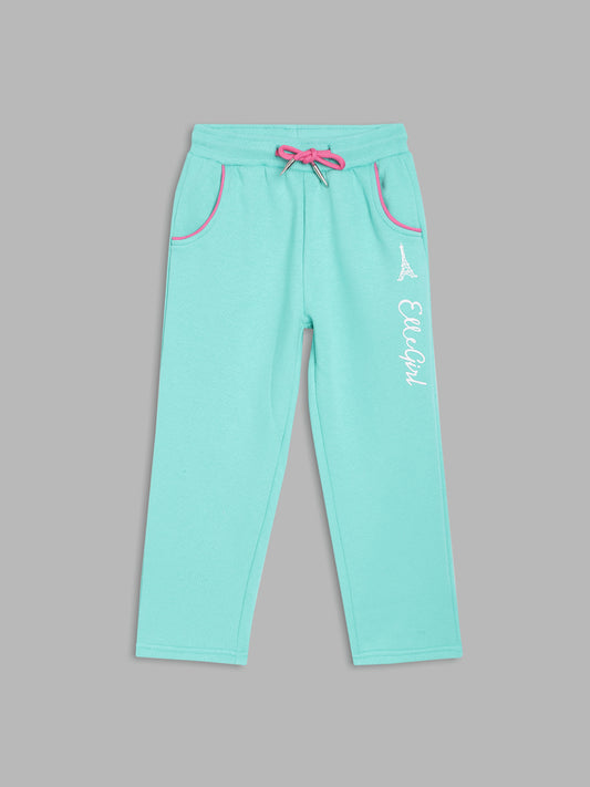 Elle Kids Girls Green Solid Straight Fit Sweatpant