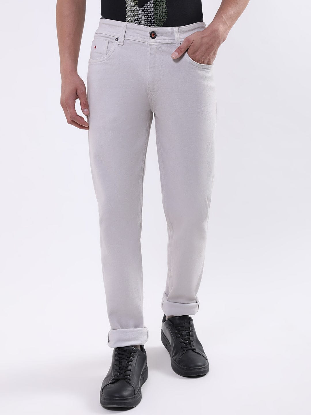 Iconic Men Grey Tapered Fit Jeans