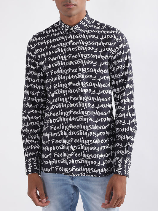 Antony Morato Black Printed Straight Fit Shirt