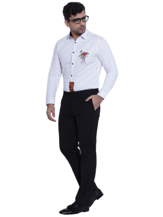 Abkasa Men White Embroidered Collar Shirt