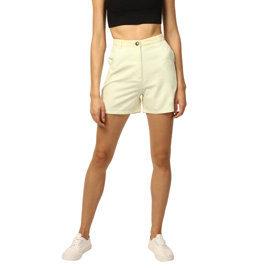 Elle Women Yellow Solid Regular Fit Shorts