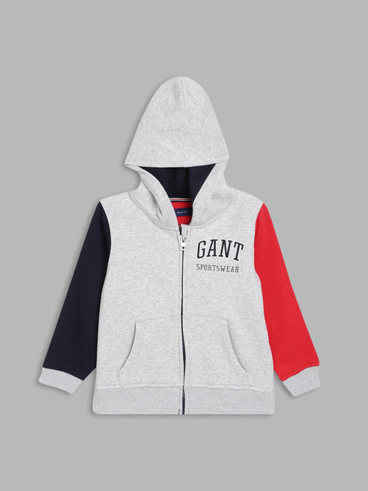 Gant Boys Grey Solid Hooded Sweatshirt